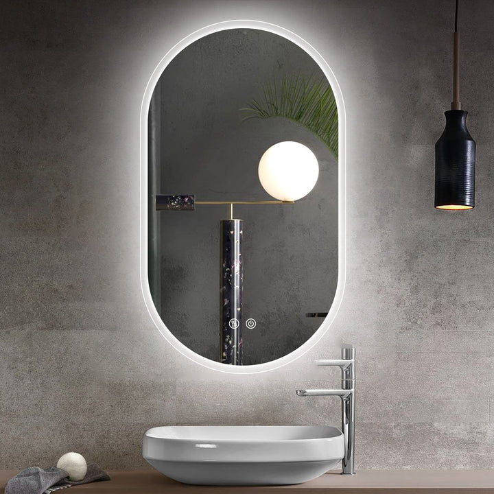 26X18 Inch Three-color Smart Bathroom Mirror with Light, Frameless Oval Smart Vanity Mirror Hanging Vertically