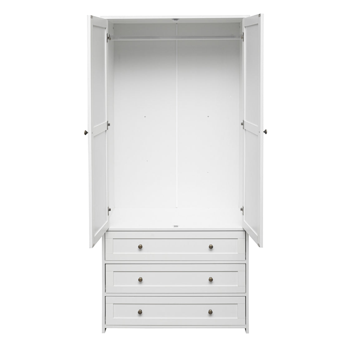 2-Door Wardrobe with 3 Drawers High Wardrobe  Armoire With 2 Rattan Door For Living Room, Bedroom Organizer