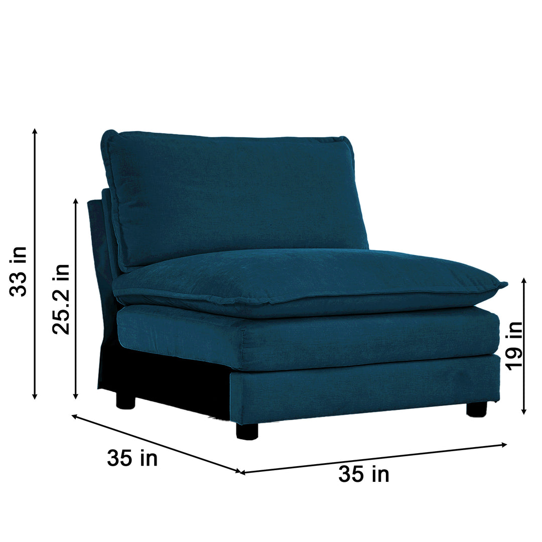 Armless Deep Seat 1 Seater Chenille Fabric Sofa , Free Combination to Make Multiple Seats of Sofas, Blue Chenille