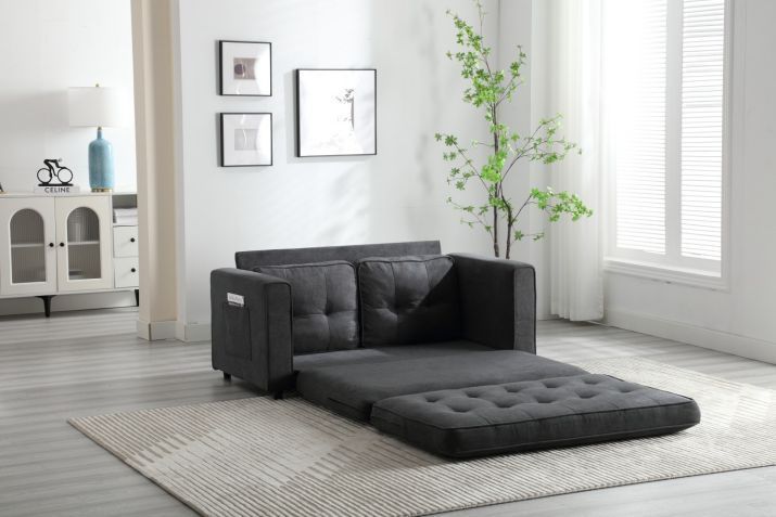 3 Fold Sofa,Convertible Futon Couch sleeper sofabed,Space saving loveseat,Pull Out Couch Bed for Living Room,Dark Gray & Light Gray & Beige,Velvet linen fabric