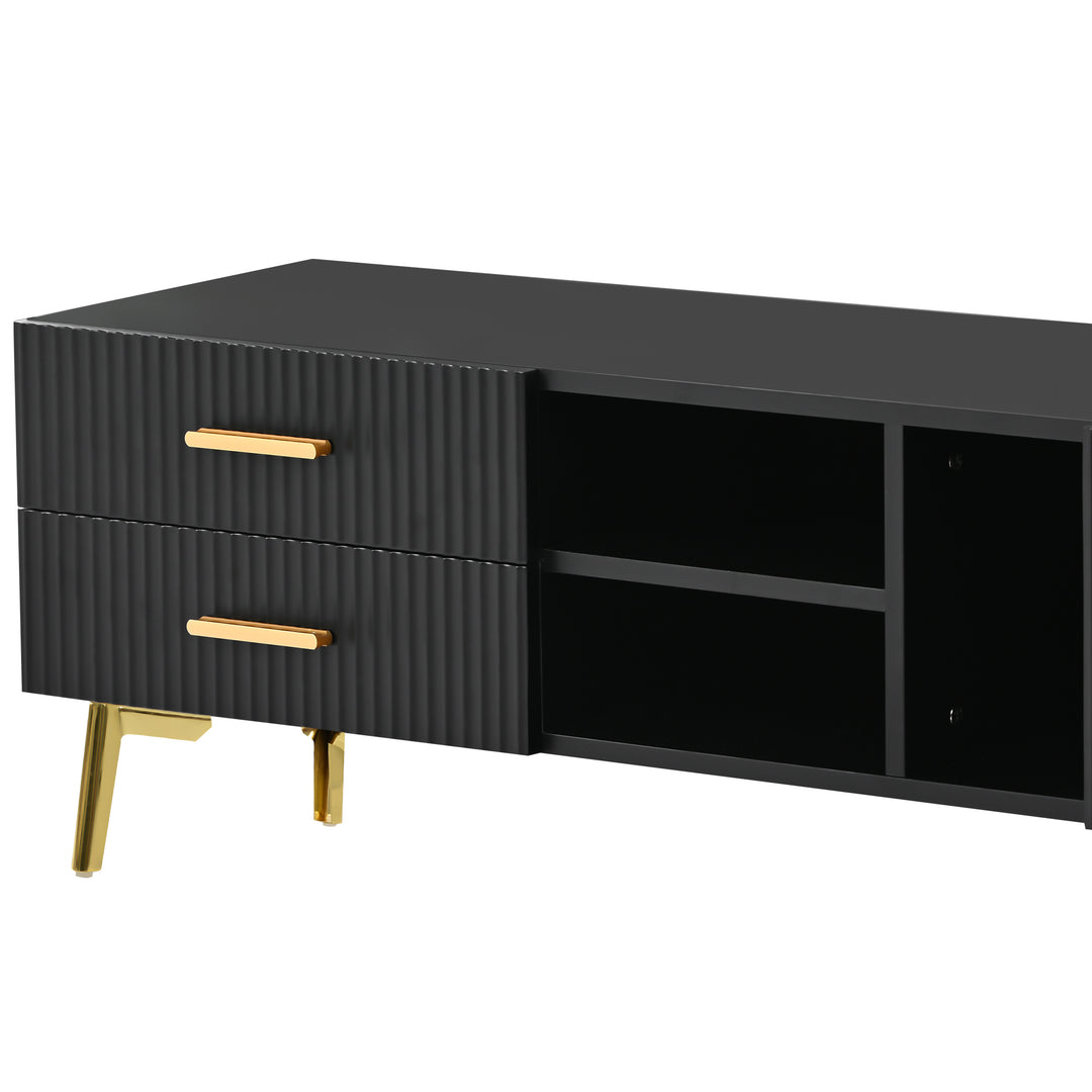 U-Can Modern TV Stand with 5 Champagne legs - Durable, stylish, spacious, versatile storage TVS up to 77" (Black)