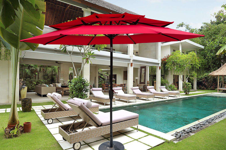 9Ft 3-Tiers Outdoor Patio  Umbrella with Crank and tilt and Wind Vents for Garden Deck  Backyard Pool Shade Outside Deck Swimming Pool