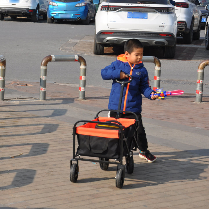 Mini Folding Wagon Garden Shopping Beach Cart （black+yellow）