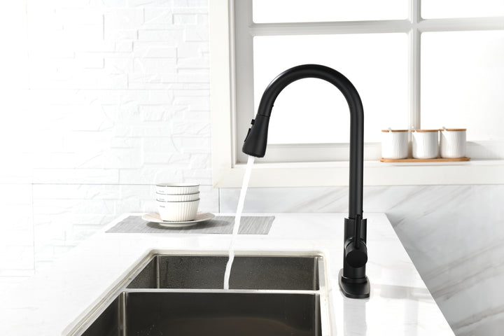 Black Kitchen Faucet, Kitchen Faucets with Pull Down Sprayer  Commercial Stainless Steel Single Handle Single Hole Kitchen Sink Faucet