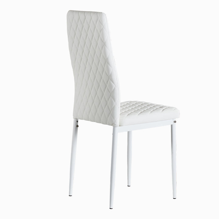 White modern minimalist dining chair fireproof leather sprayed metal pipe diamond grid pattern restaurant home conference chair set of 6