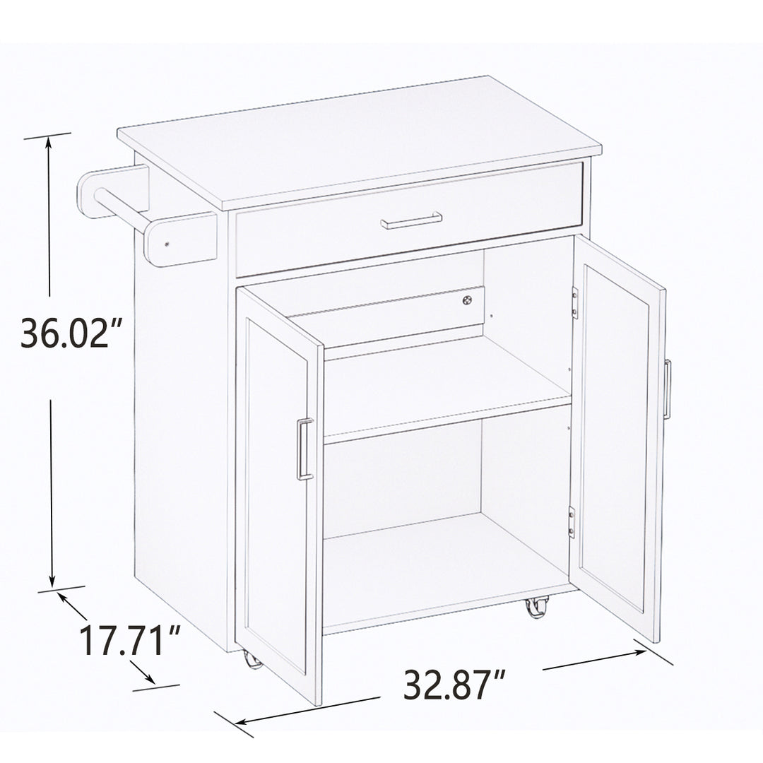 Kitchen island rolling trolley cart with towel rack rubber wood table top