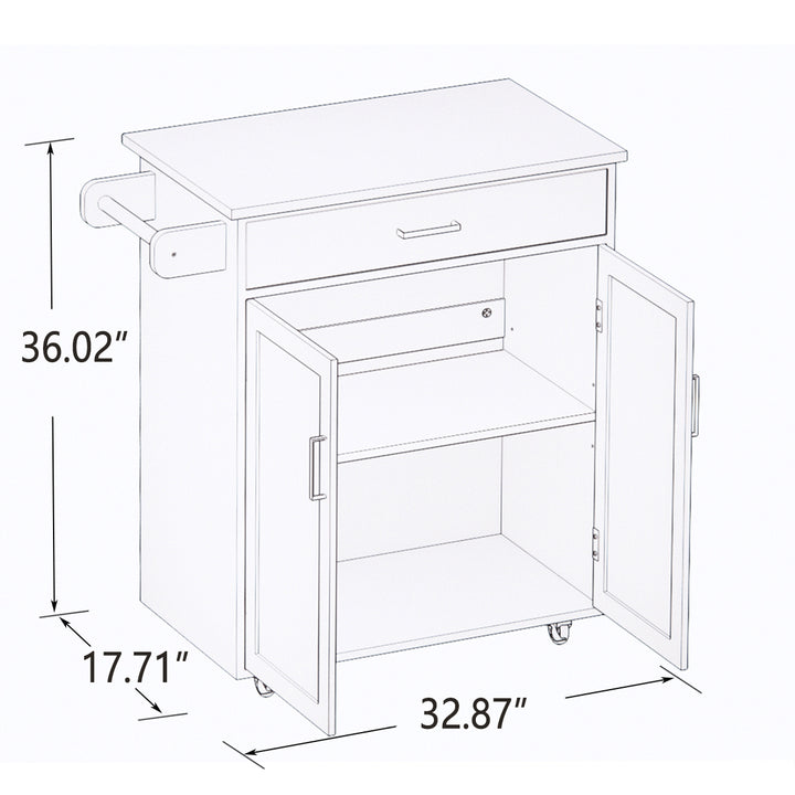 Kitchen island rolling trolley cart with towel rack rubber wood table top