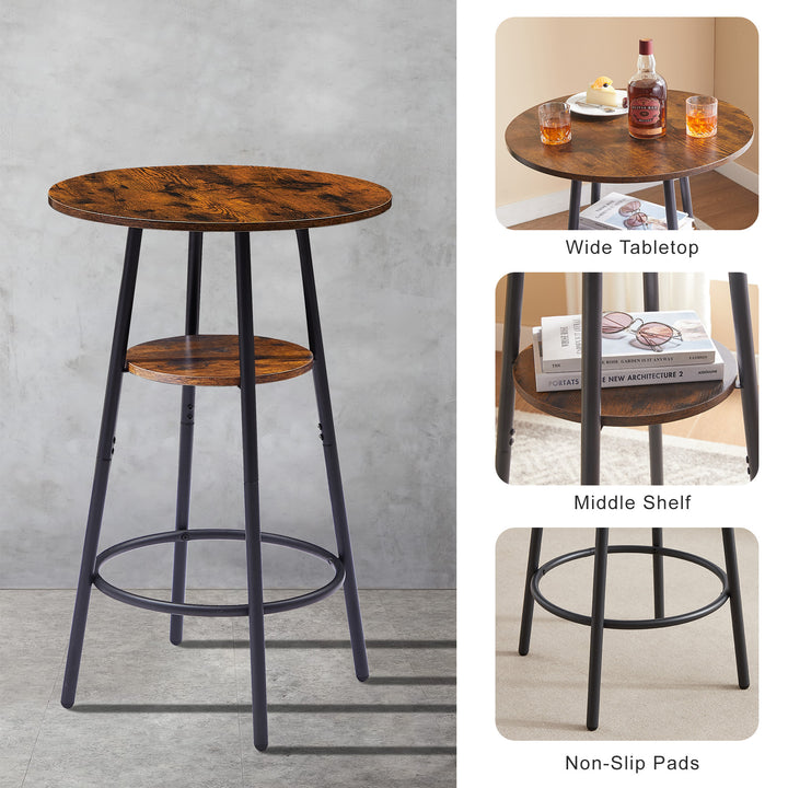 Round bar stool set with shelves, stool with backrest Rustic Brown, 23.6'' Dia x 35.4'' H