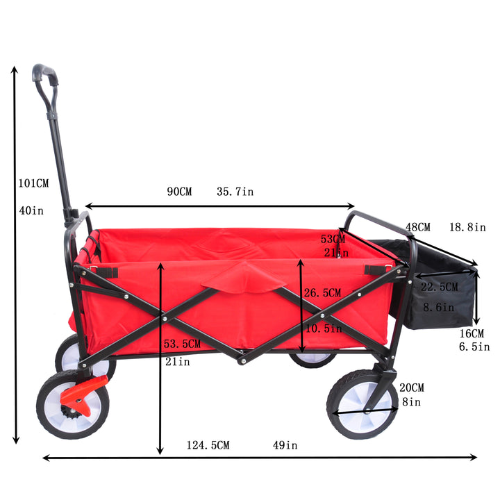 Folding station wagon garden shopping ATV with back frame and retractable handle.