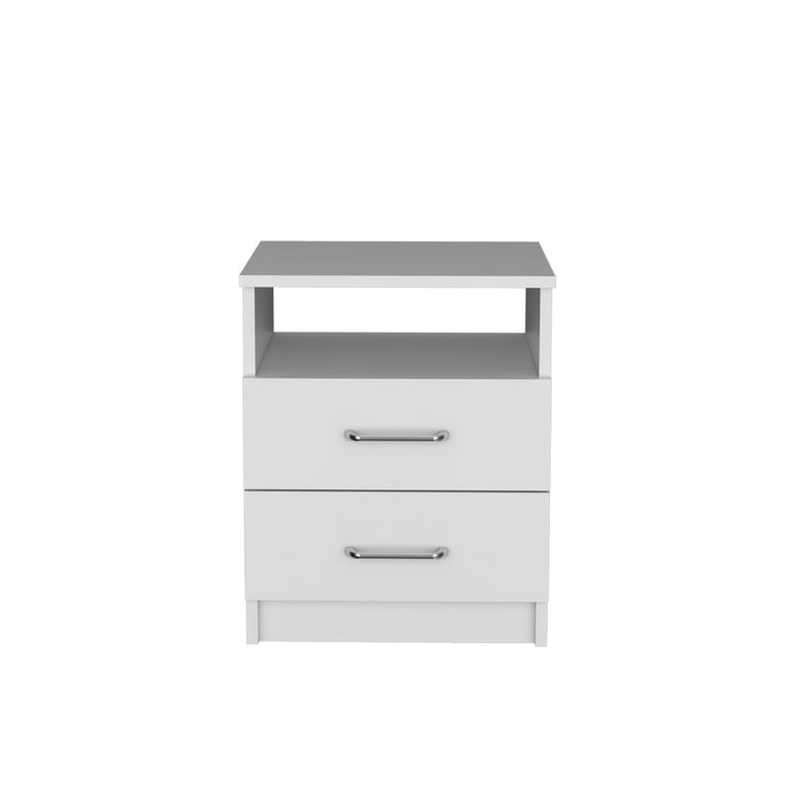 Nightstand Olienza, Two Drawers, One Shelf, White Finish