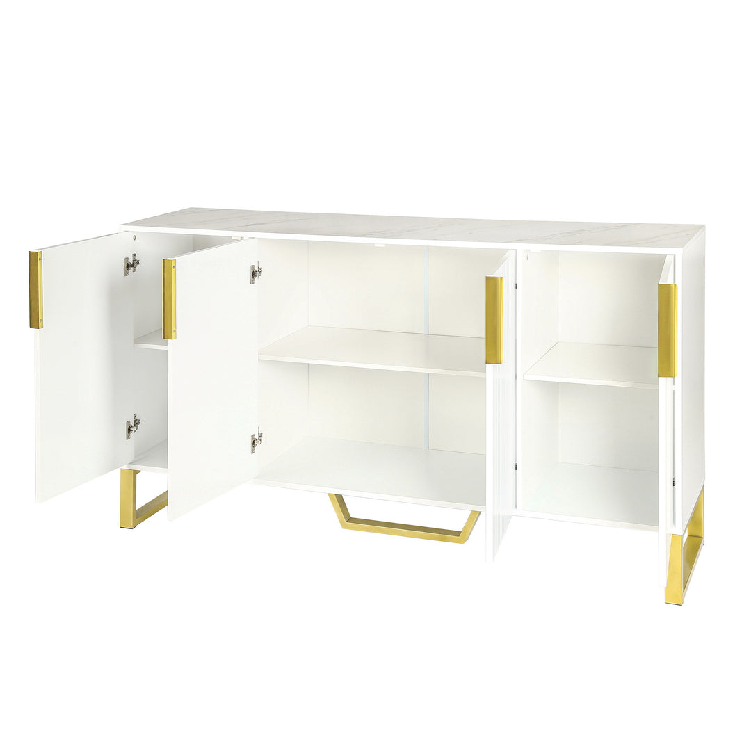 TREXM Modern sideboard with Four Doors, Metal handles & Legs and Adjustable Shelves Kitchen Cabinet (White)