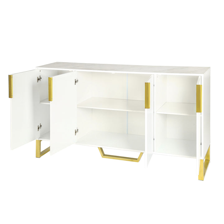 TREXM Modern sideboard with Four Doors, Metal handles & Legs and Adjustable Shelves Kitchen Cabinet (White)