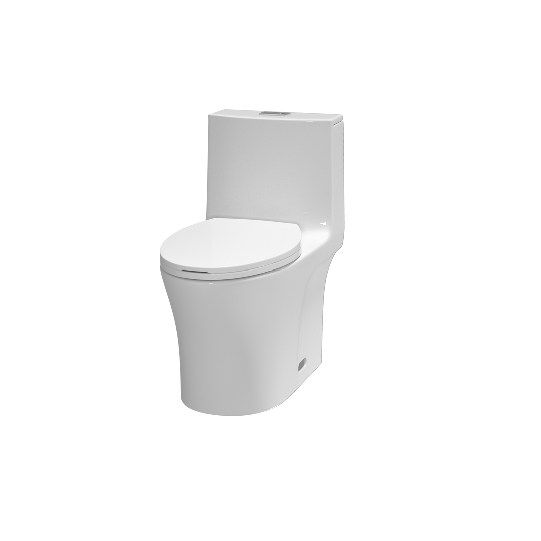 Dual Flush Elongated Standard One Piece Toilet with Comfortable Seat Height, Soft Close Seat Cover, High-Efficiency Supply, and White Finish Toilet Bowl (White Toilet)