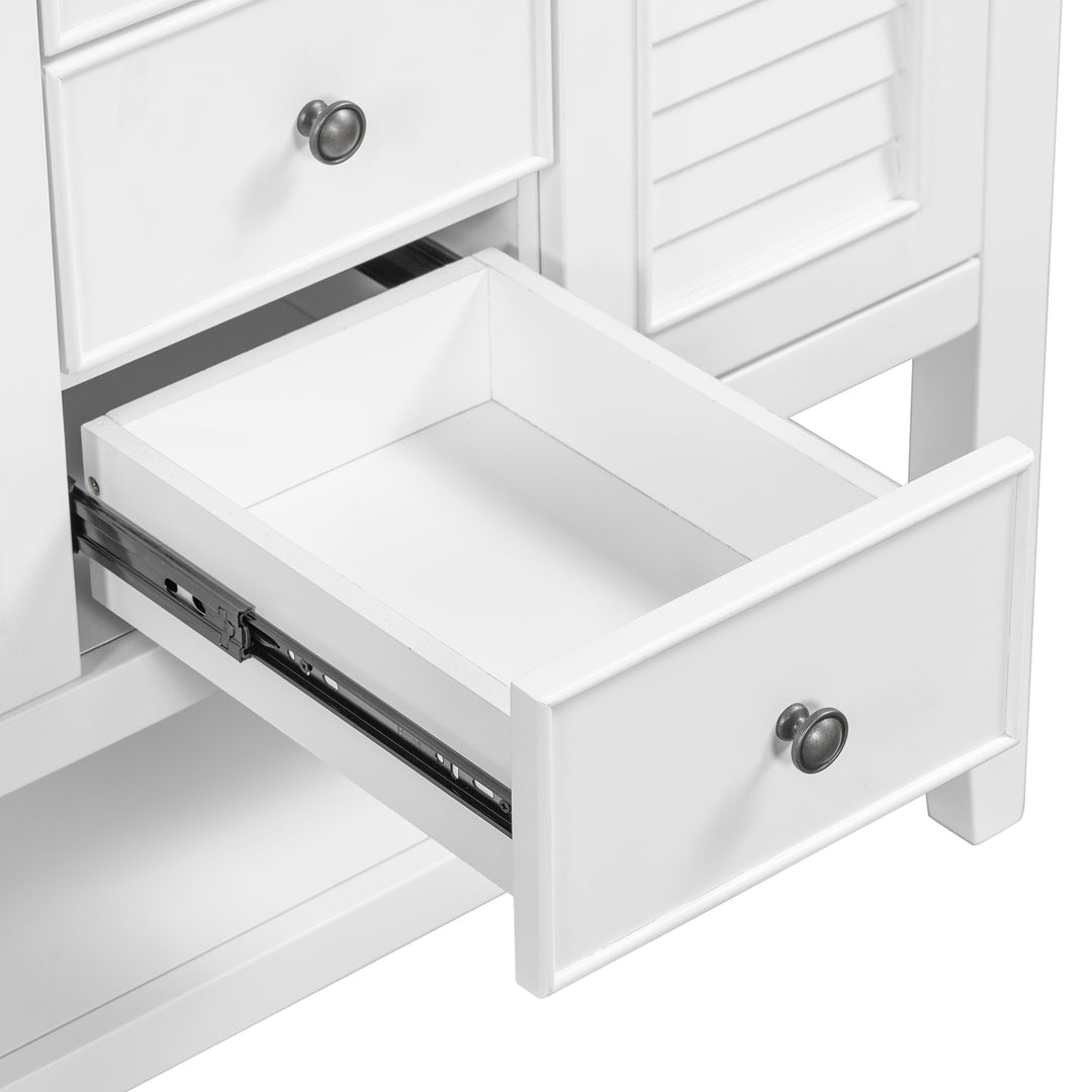 36" Bathroom Vanity with Ceramic Basin, Two Cabinets and Drawers, Open Shelf, Solid Wood Frame, White (OLD SKU: SY999101AAK)