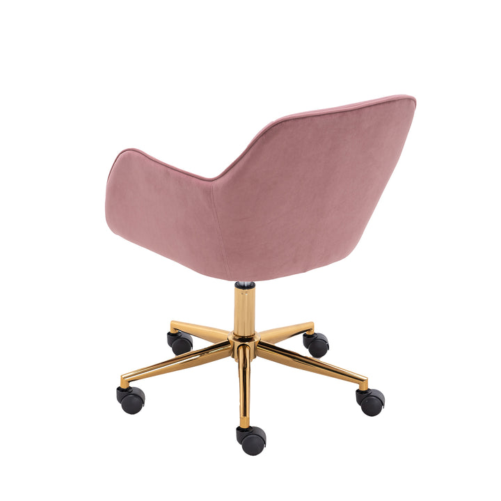 Modern Velvet Fabric Material Adjustable Height 360 revolving Home Office Chair with Gold Metal Legs and Universal Wheels for Indoor,Pink