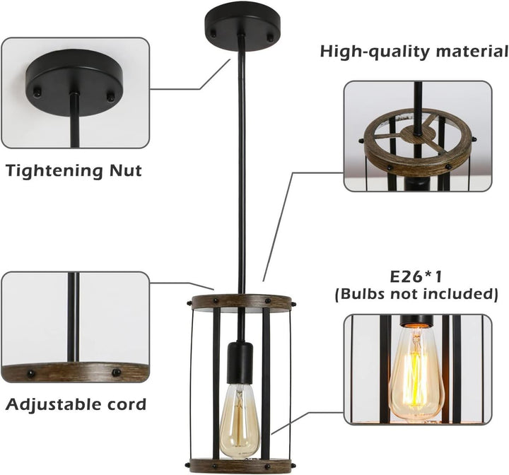 Vintage Rustic Pendant Light Metal Cage Pendant Lamps with Adjustable Length Farmhouse Caged Hanging Lamp for Kitchen Island Living Room Dining Room Entryway E26（1 Light）