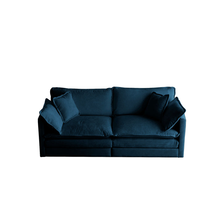 Armless Deep Seat 2 Seater Chenille Fabric Sofa to Combine With Alternative Arms and Single Armless Sofa , Blue Chenille