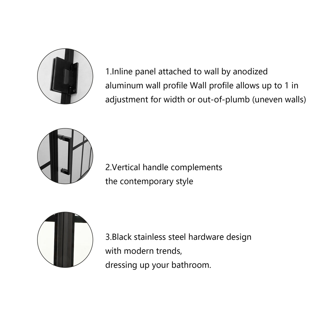 Shower Door 40" W x 72" H Single Panel Frameless Fixed Shower Door, Open Entry Design in Matte Black