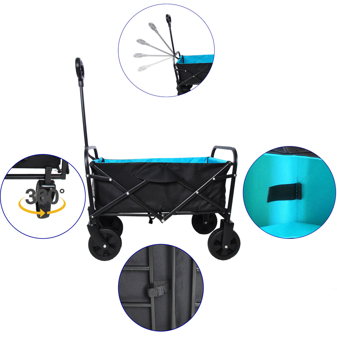 Mini Folding Wagon Garden Shopping Beach Cart (black+blue)