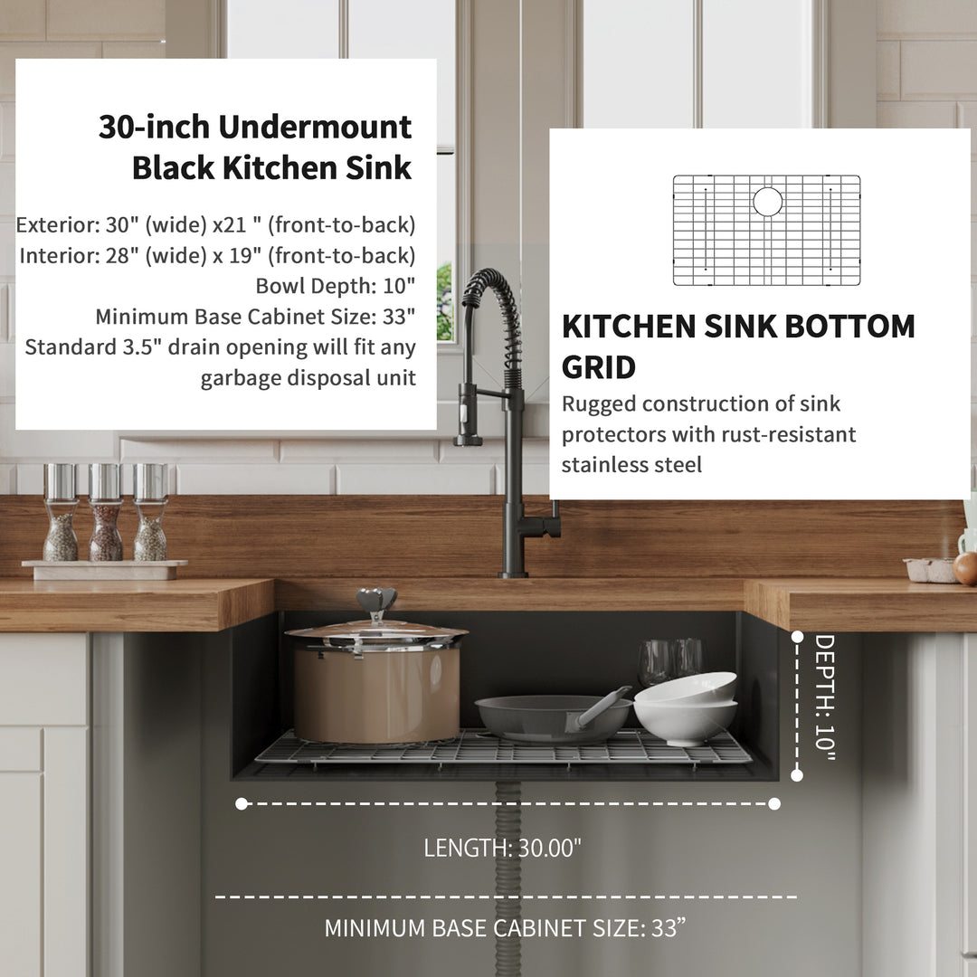 30" x 21" x 10" Undermount Kitchen Sink 16 Gauge Stainless Steel Single Bowl Kitchen Sink Gunmetal Black