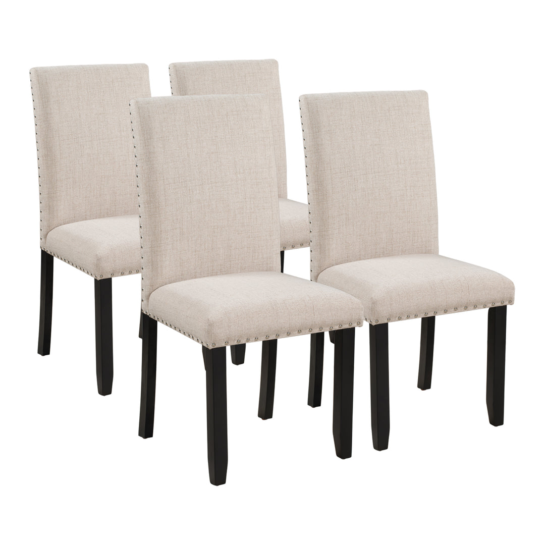 TREXM Faux Marble 5-Piece Dining Set Table with 4 Thicken Cushion Dining Chairs Home Furniture, White/Beige+Black