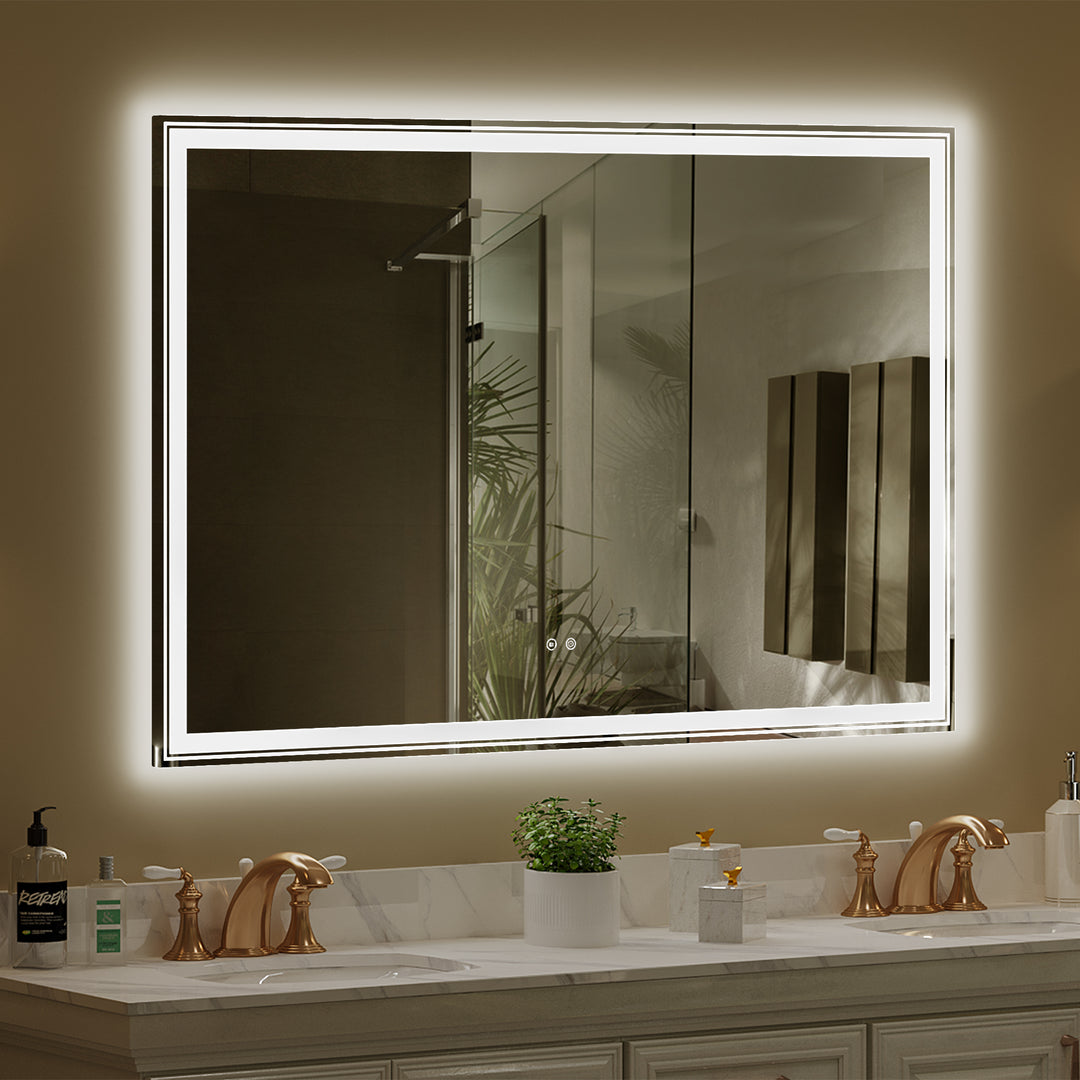 60×40 inch LED-Lit bathroom mirror, wall mounted anti-fog memory Large Adjustable Brightness front and back light Rectangular Vanity mirror