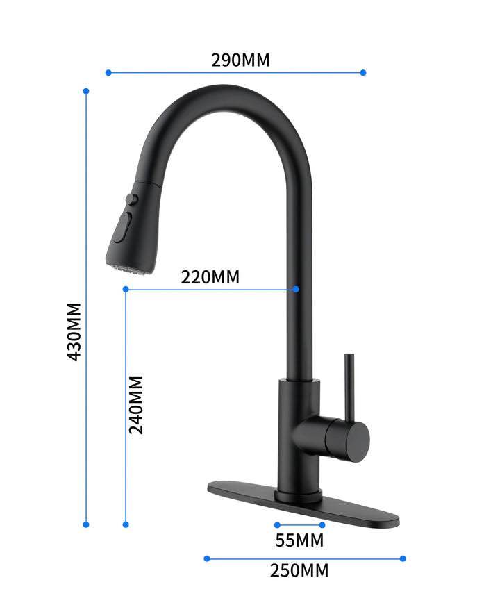 Black Kitchen Faucet, Kitchen Faucets with Pull Down Sprayer  Commercial Stainless Steel Single Handle Single Hole Kitchen Sink Faucet