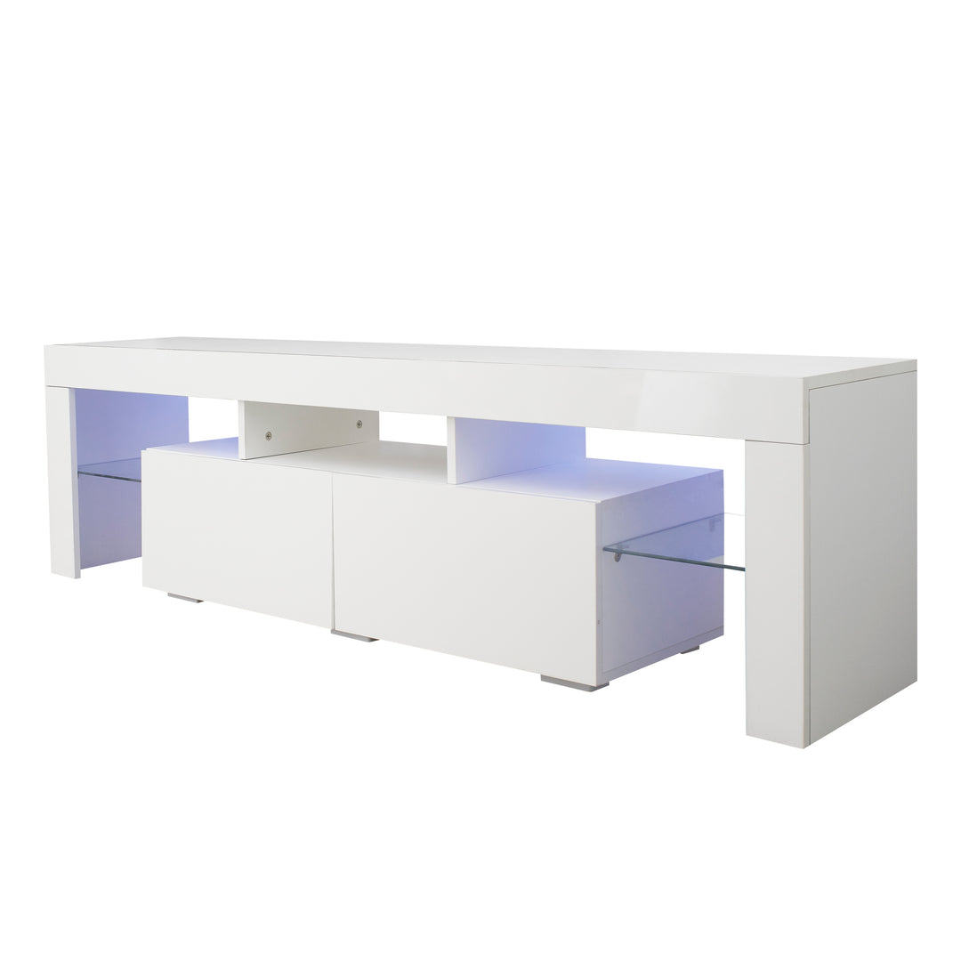 Modern White TV Stand, 20 Colors LED TV Stand w/Remote Control Lights