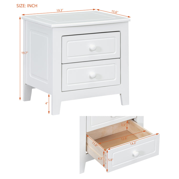 2-Drawer Nightstand for Bedroom, Mid Century Retro Bedside Table with Classic Design,White