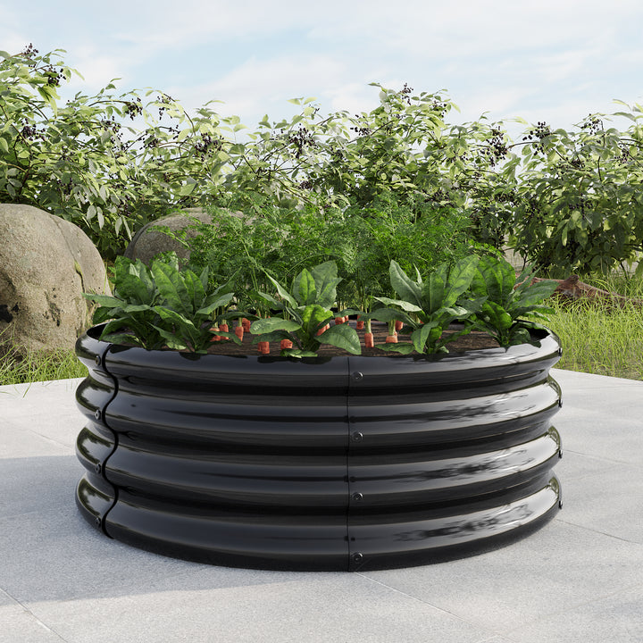 11.4" Tall Round Raised Garedn Bed, Metal Raised Beds for Vegetables, Outdoor Garden Raised Planter Box, Backyard Patio Planter Raised Beds for Flowers, Herbs, Fruits Black