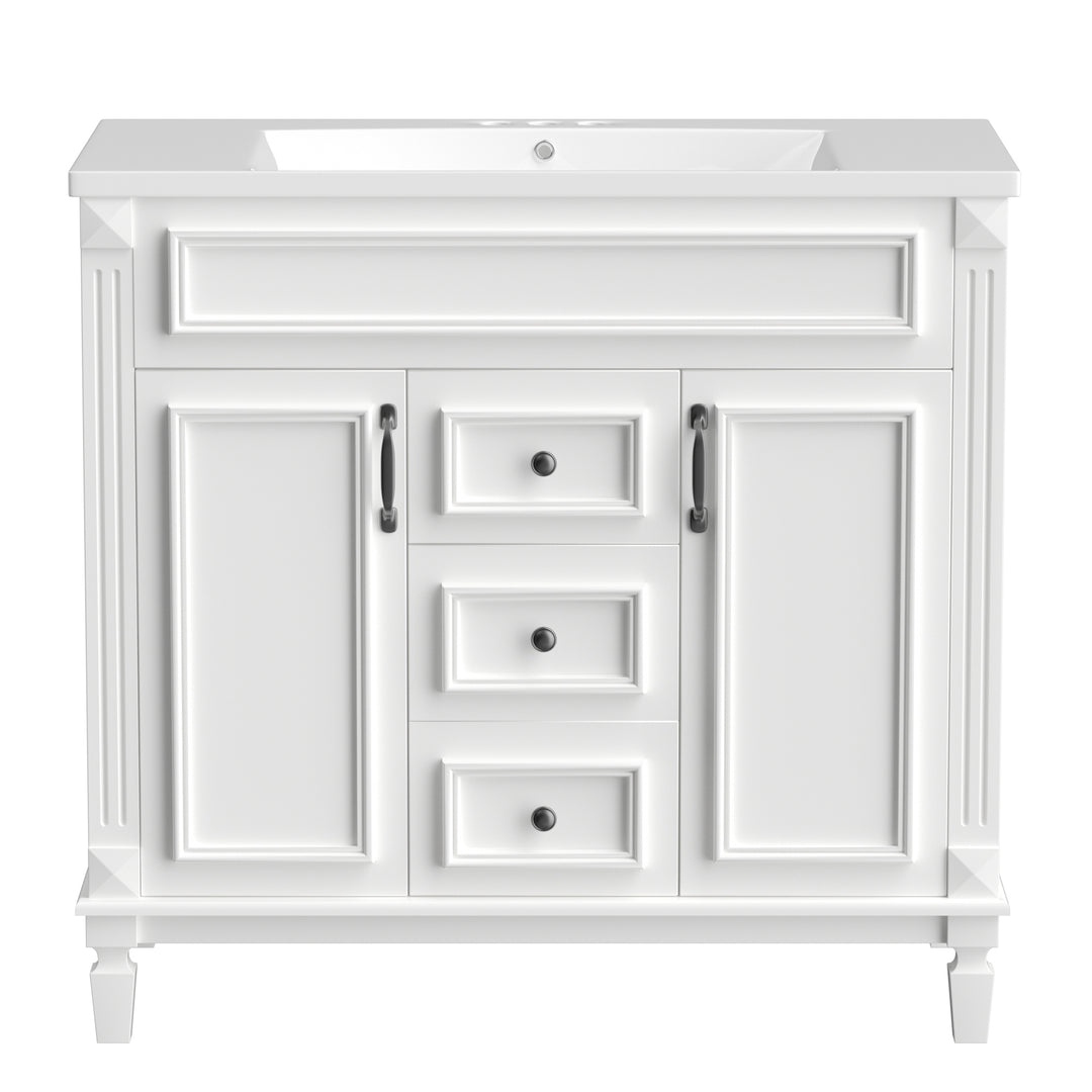 36'' Bathroom Vanity with Top Sink, White Mirror Cabinet, Modern Bathroom Storage Cabinet with 2 Soft Closing Doors and 2 Drawers, Single Sink Bathroom Vanity