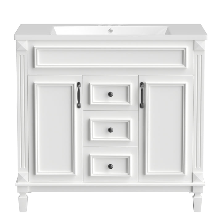 36'' Bathroom Vanity with Top Sink, White Mirror Cabinet, Modern Bathroom Storage Cabinet with 2 Soft Closing Doors and 2 Drawers, Single Sink Bathroom Vanity