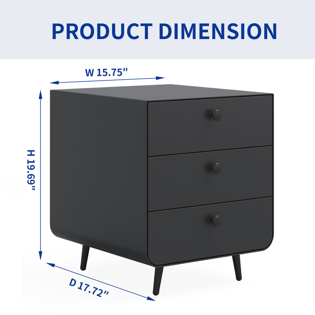 Modern Night Stand Storage Cabinet for Living Room Bedroom, Steel Cabinet with 3 Drawers,Bedside Furniture, Circular Handle