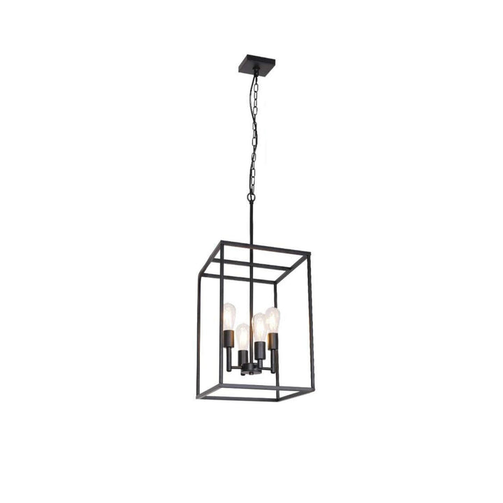 4 Light Large Industrial Metal Farmhouse Pendant Light Black Square Wide Cage Chandelier with Painted Finish