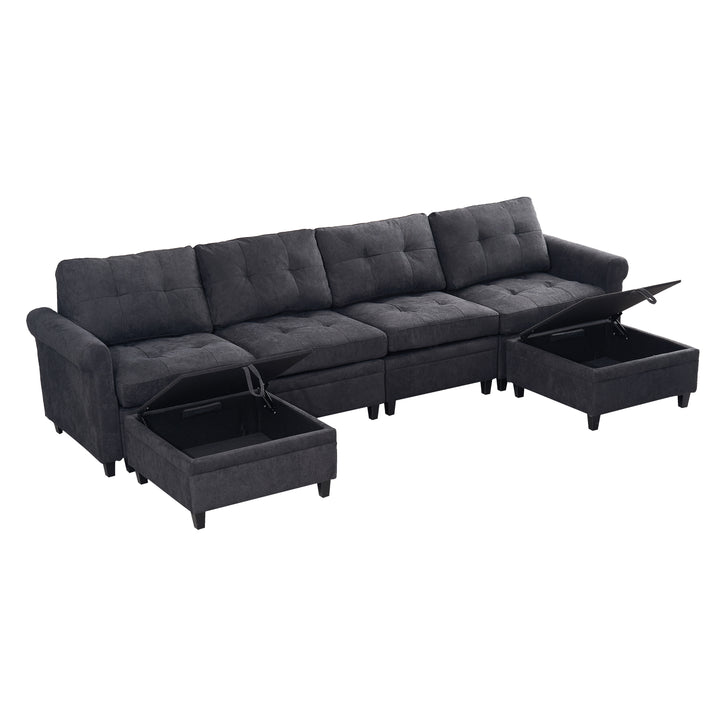 U Shaped Sectional Couch Convertible Sectional Couch with Double Chaise 4 Seat Sectional Sofa for Living Room