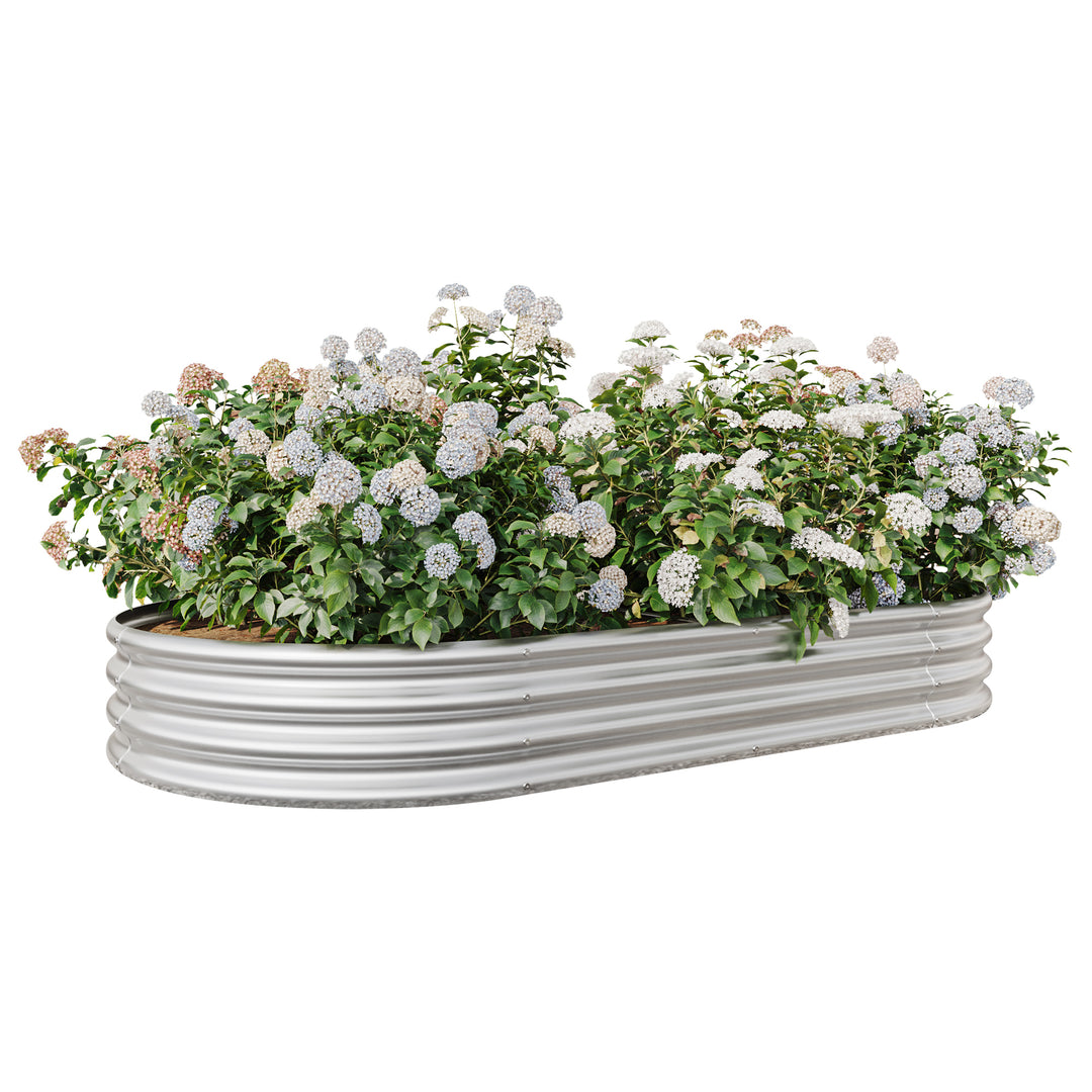 Raised Garden Bed Outdoor,   Oval Large Metal Raised Planter Bed for for Plants, Vegetables, and Flowers - Silver