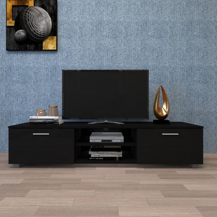 Black TV Stand for 70 Inch TV Stands, Media Console Entertainment Center Television Table, 2 Storage Cabinet with Open Shelves for Living Room Bedroom