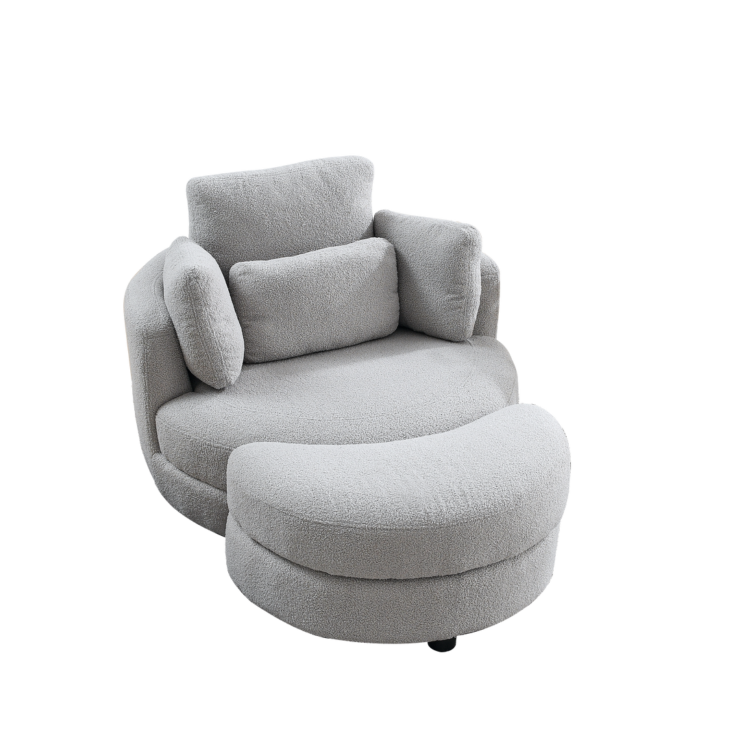 39"W Oversized Swivel Chair with moon storage ottoman for Living Room, Modern Accent Round Loveseat Circle Swivel Barrel Chairs for Bedroom Cuddle Sofa Chair Lounger Armchair, 4 Pillows, Teddy Fabric