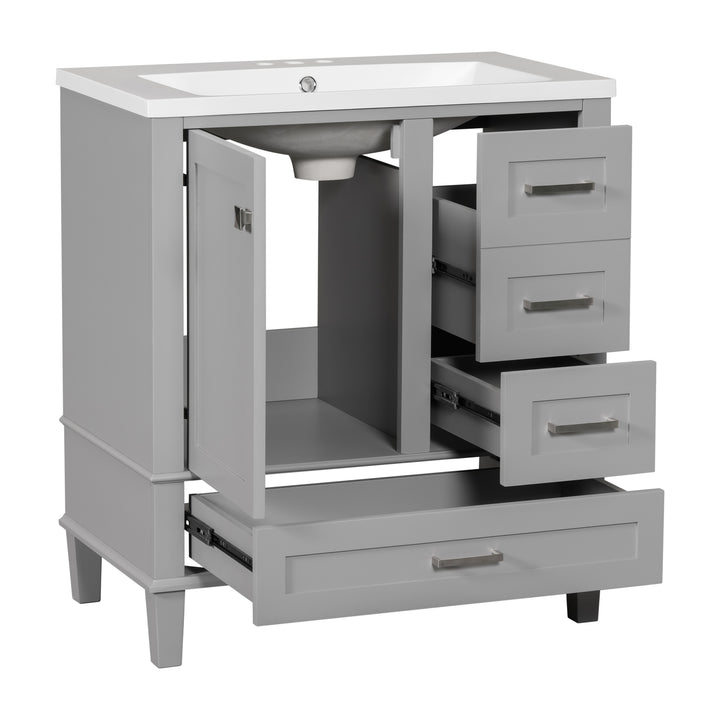 30" Bathroom Vanity , Modern Bathroom Cabinet with Sink Combo Set, Bathroom Storage Cabinet with a Soft Closing Door and 3 Drawers, Solid Wood Frame(Grey)