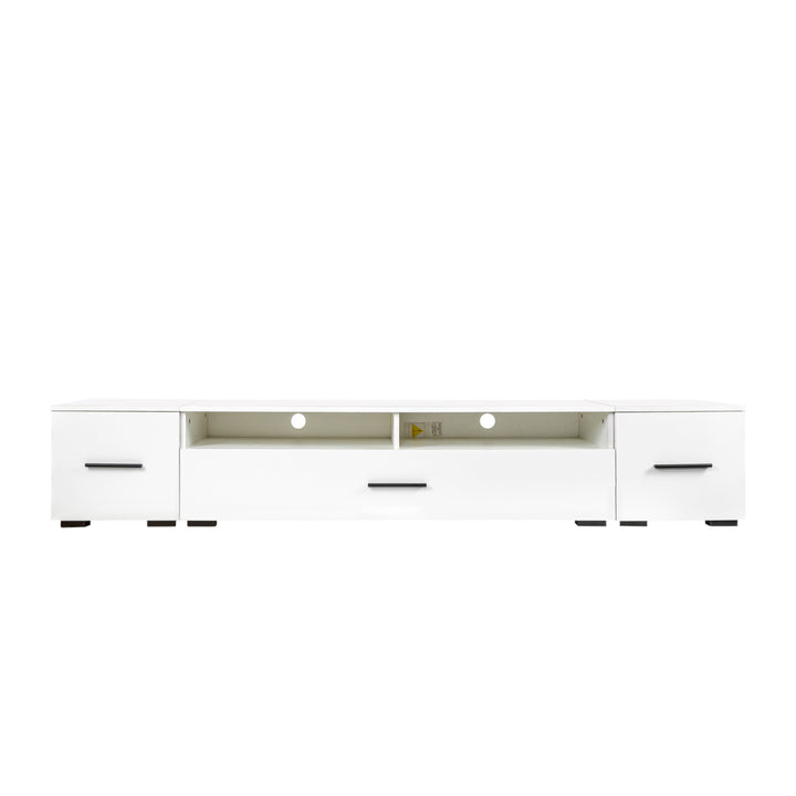 ON-TREND Extended, Minimalist Design TV stand with Color Changing LED Lights, Modern Universal Entertainment Center, High Gloss TV Cabinet for 90+ inch TV, White