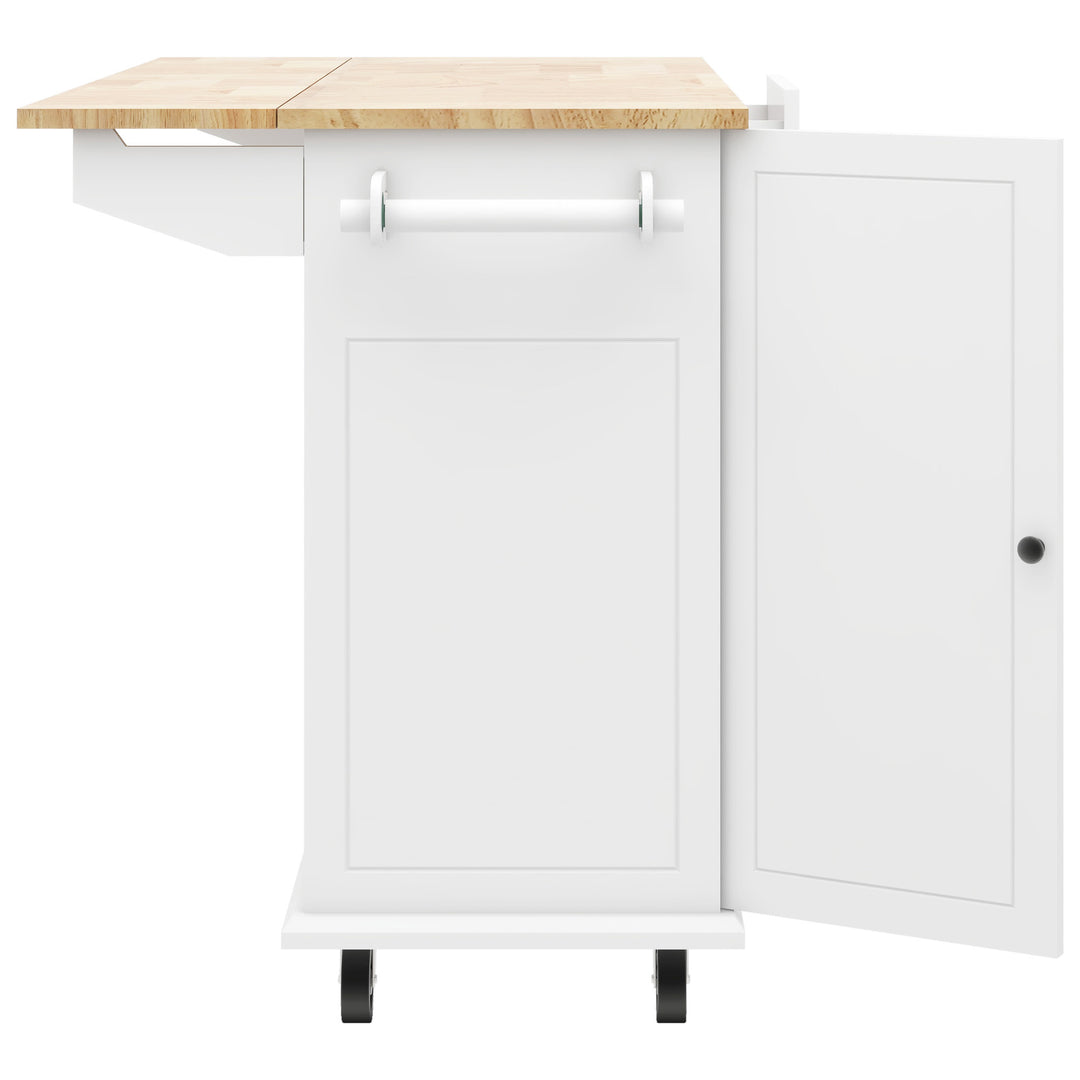 Kitchen Island with Drop Leaf, 53.9" Width Rolling Kitchen Cart on Wheels with Internal Storage Rack and 3 Tier Pull Out Cabinet Organizer, Kitchen Storage Cart with Spice Rack, Towel Rack (White)