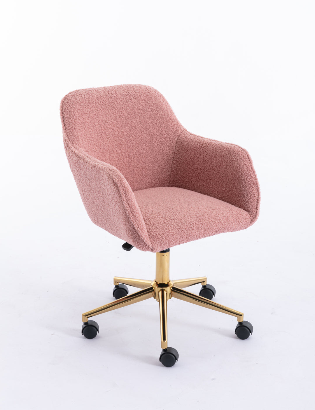 Modern Teddy Fabric Material Adjustable Height 360 Revolving Home Office Chair With Gold Metal Legs And Universal Wheel For Indoor,Pink