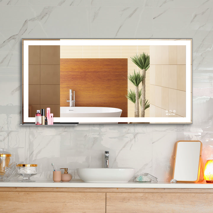 BEAUTME 48x24 inch LED Bathroom Vanity Mirror Wall Mounted Adjustable White/Warm/Natural Lights Anti-Fog Touch Switch with Memory Modern Smart Large Bathroom Mirrors