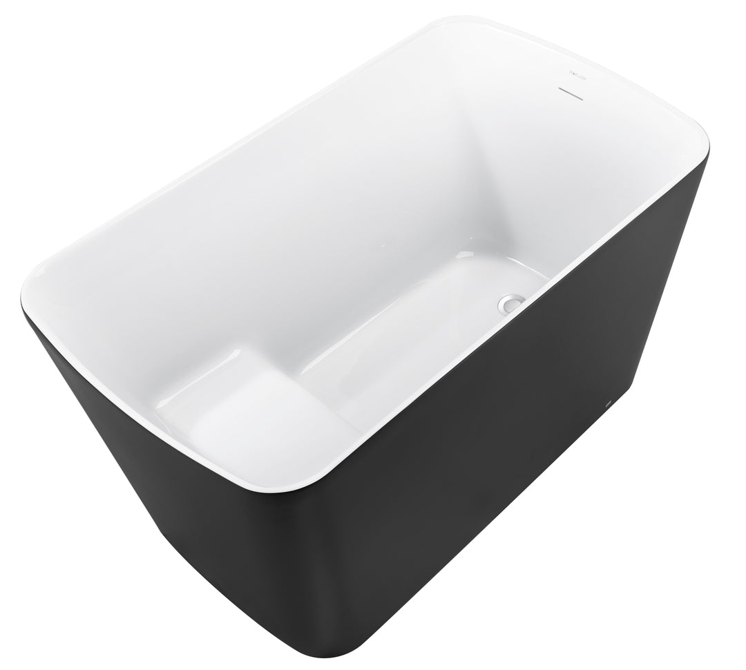 47" 100% Acrylic Freestanding Bathtub，Contemporary Soaking Tub，white inside black outside