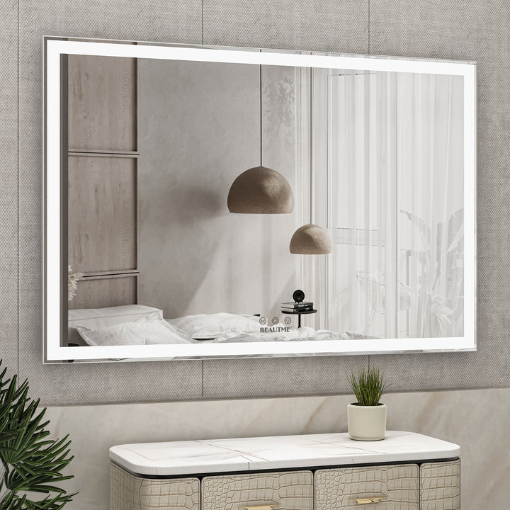 BEAUTME 60x40 inch Oversized LED Bathroom Mirror Wall Mounted Mirror with 3 Color Modes Aluminum Frame Large Wall Mirror for Bathroom