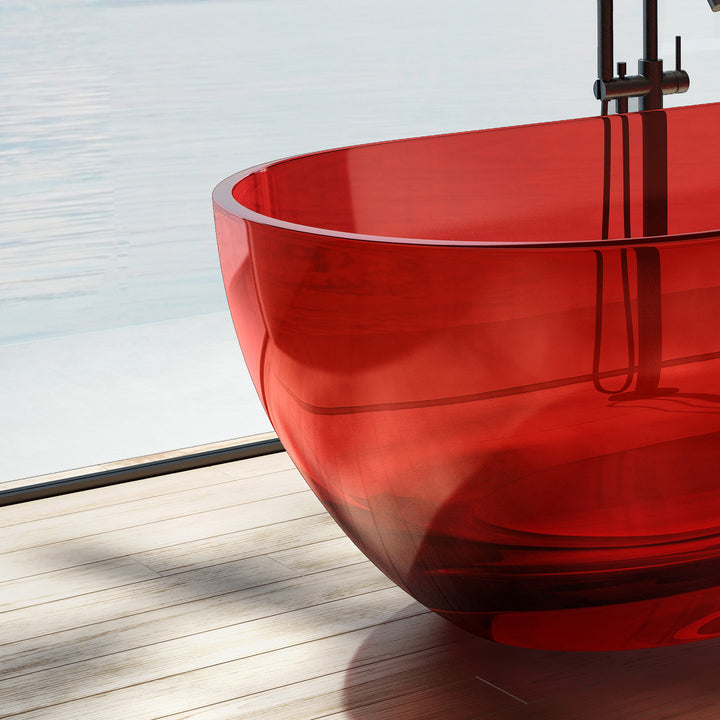 69 inch Transparent red solid surface bathtub for bathroom