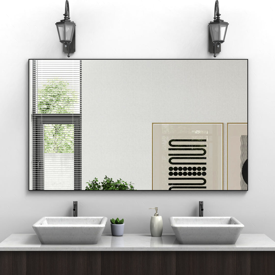 BEAUTME 60"x36" Oversized Modern Rectangle Bathroom Mirror with Balck Frame Decorative Large Wall Mirrors for Bathroom Living Room Bedroom Vertical or Horizontal Wall Mounted mirror with Aluminum Frame