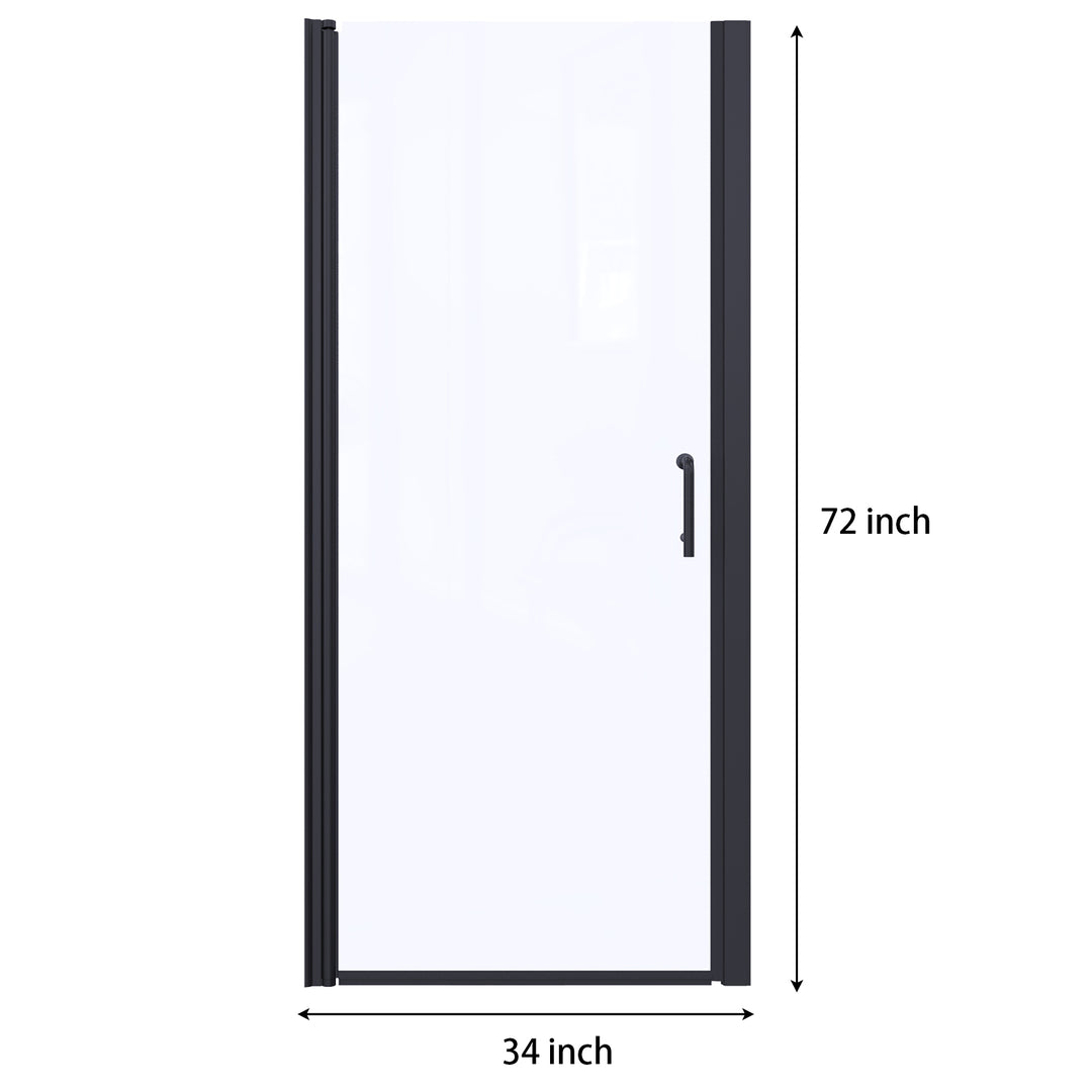 34 In. to 35-3/8 In. x 72 In Semi-Frameless Pivot Shower Door in Matte Black With Clear Glass