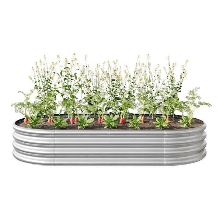 Raised Garden Bed Outdoor,   Oval Large Metal Raised Planter Bed for for Plants, Vegetables, and Flowers - Silver