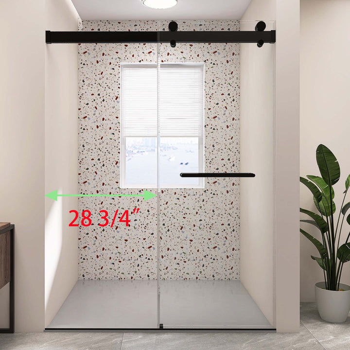 Frameless Double Sliding Shower, 57" - 60" Width, 79" Height, 3/8" (10 mm) Clear Tempered Glass, , Designed for Smooth Door Closing With Upgraded Crashproof System Technology Matte Black Finish